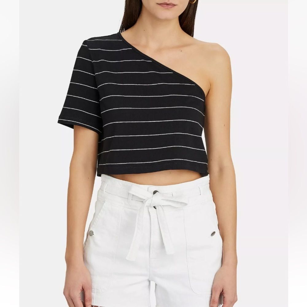 NEW Intermix The Range Bare Shoulder Crop Top S Black White Stripes Preppy Beach